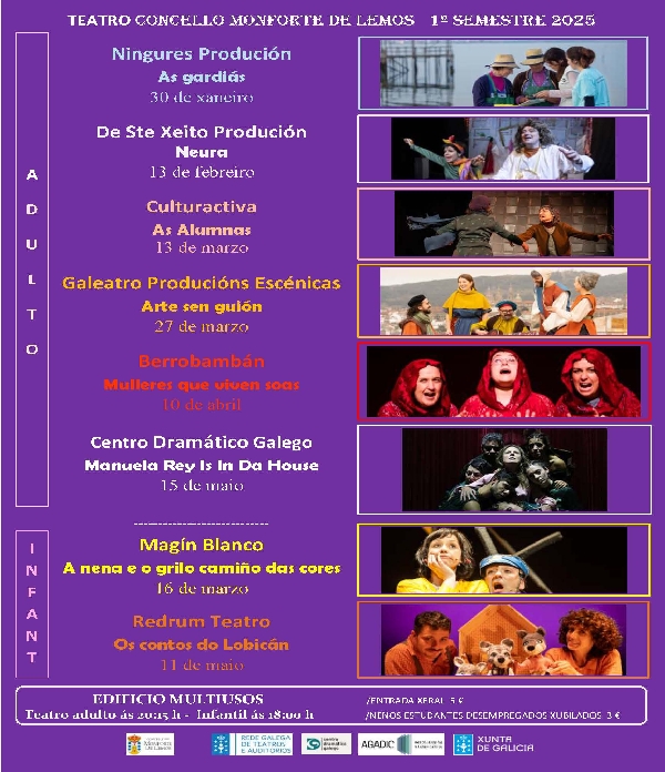 Cartel Programación Teatro Concello de Monforte, 1º semestre 2025