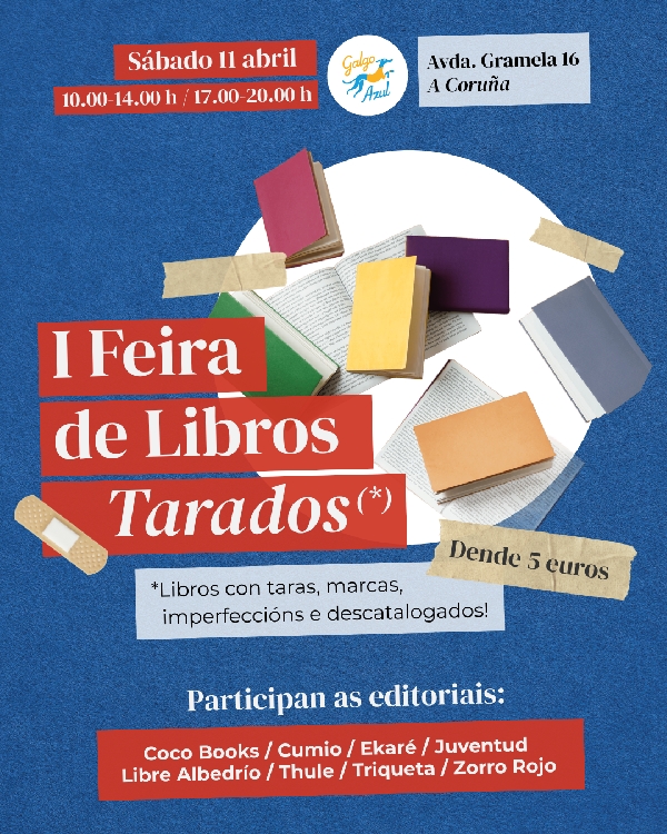 Cartaz Feira de Libros Tarados abril 2026 Galgo Azul