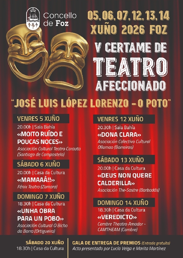 CARTEL V CERTAME DE TEATRO AFECCIONADO CONCELLO DE FOZ (XUÑO 2026)